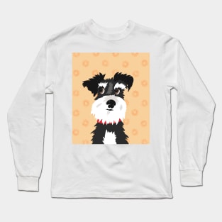 Black and White Miniature Schnauzer Dog with Orange Daisies Long Sleeve T-Shirt